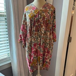 Natural Life Floral Boho Midi Dress in Pink, Mustard & Green